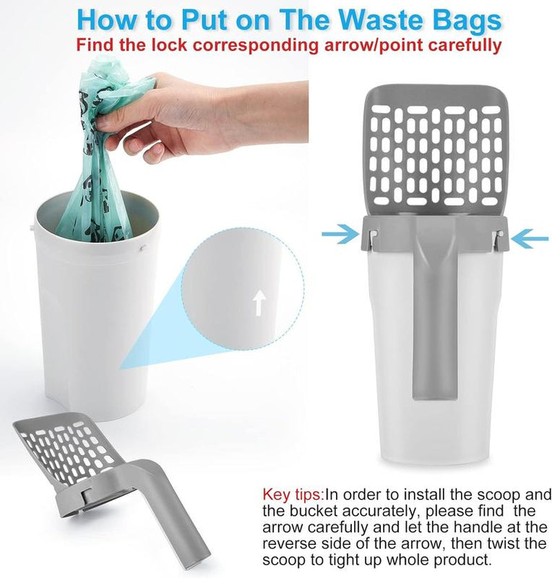 【Deals for You】Cat Litter Scooper with Holder, Cat Litter Shovel with Refill 45 Bags(3 Boxes of 15 Bags), Large Capacity Cat Scooper Portable Shovel