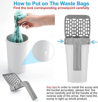 【Deals for You】Cat Litter Scooper with Holder, Cat Litter Shovel with Refill 45 Bags(3 Boxes of 15 Bags), Large Capacity Cat Scooper Portable Shovel