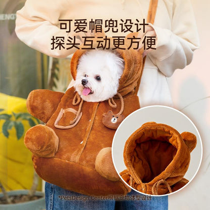 Dog Bag Autumn and Winter Portable Outing Bag Warm Windproof Bear Cute Cute Shoulder Bag Cat Bag Pet Crossbody Bag Dog Backpack