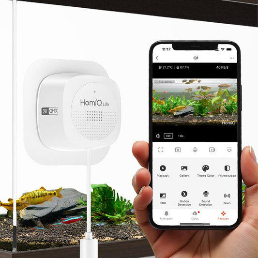 Homiq Life 3MP 2K Aquarium & Terrarium Pet Camera - Magnetic Installation, Close-Focus Lens, Color Night Vision, and 24/7 Monitoring for Fish, Lizards, Reptiles, and Window Birds