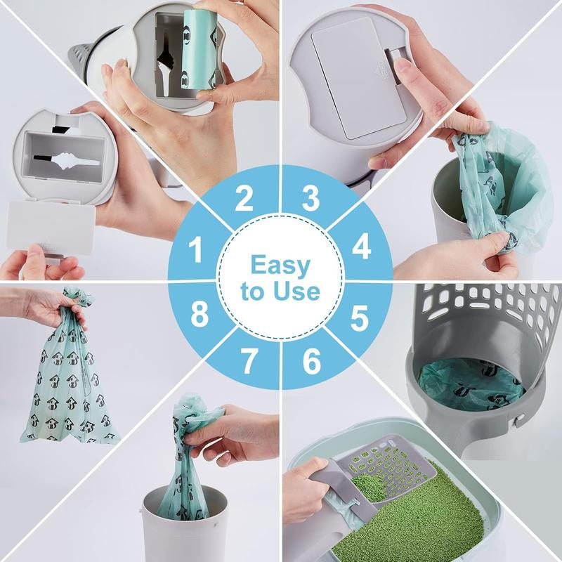 【Deals for You】Cat Litter Scooper with Holder, Cat Litter Shovel with Refill 45 Bags(3 Boxes of 15 Bags), Large Capacity Cat Scooper Portable Shovel